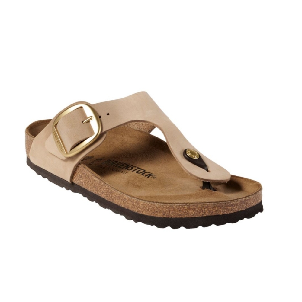 Birkenstock Beige Sandals with Gold Buckle